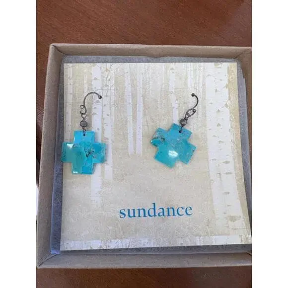 NWT Sundance Peyote Bird Turquoise Cross Earrings - Picture 1 of 3